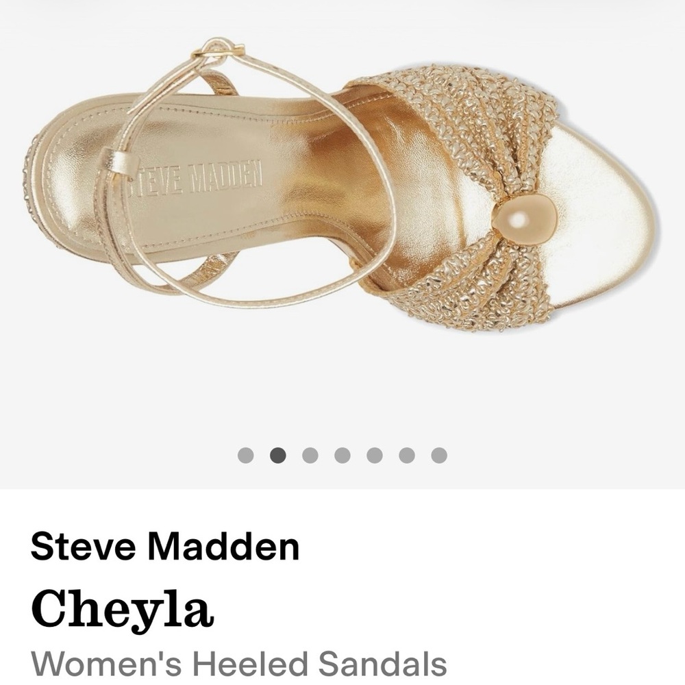 Steve Madden Cheyla Metallic Gold Braided Bow Block Heels - Picture 3 of 8